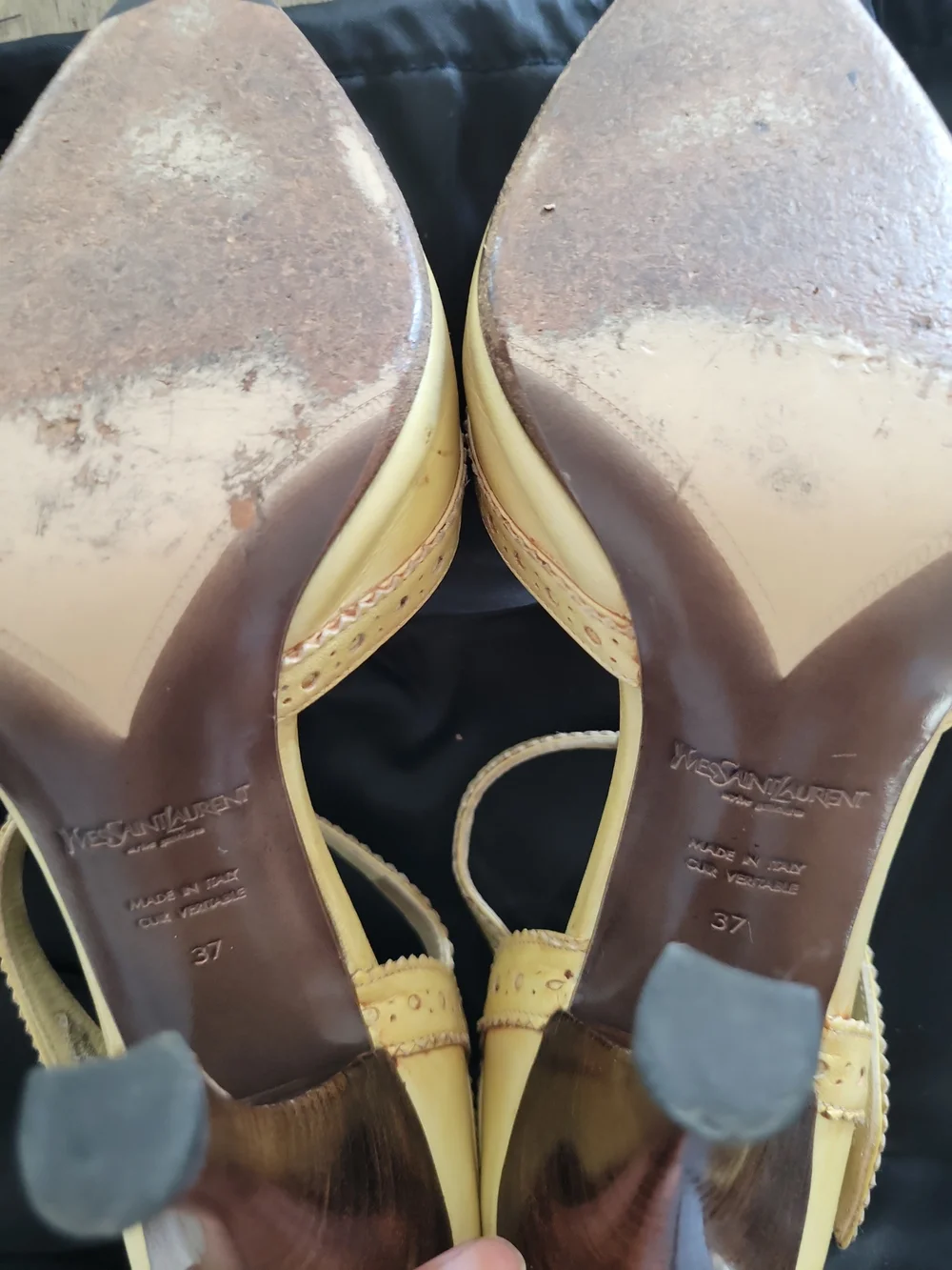 YSL T-Strap Pointed Toe Heels in Light Yellow